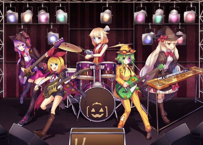 Vocaloid characters performing on stage