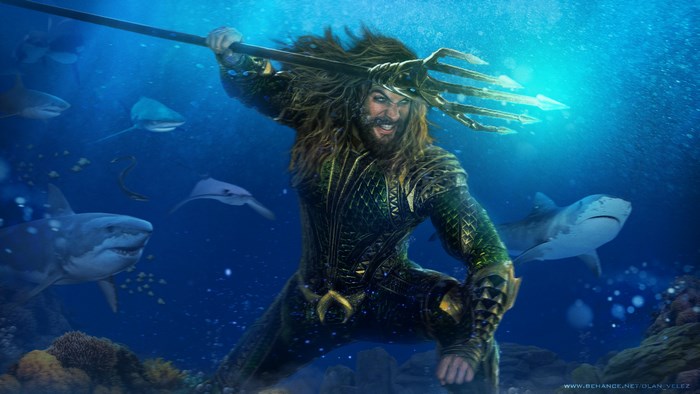 Aquaman with Trident Underwater