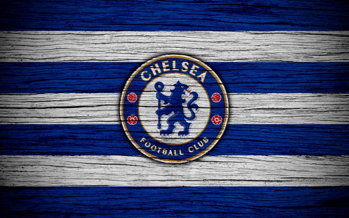 Chelsea F.C. Football Club Logo on Blue and White Stripes