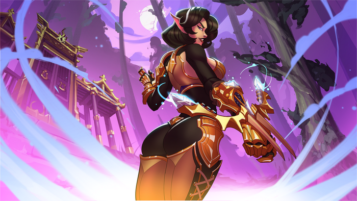 Skye from Paladins in a fantasy forest