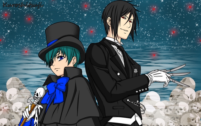 Ciel Phantomhive and Sebastian Michaelis with skulls