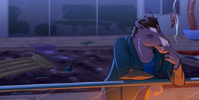 BoJack Horseman smoking by a dirty pool