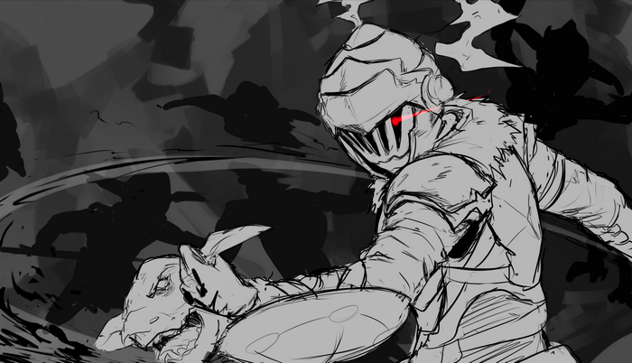 Goblin Slayer fighting a goblin