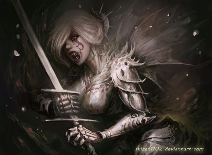 Woman warrior with sword and armor