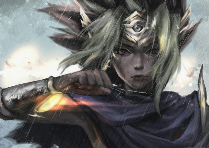 Yugi Muto from Yu-Gi-Oh! in the rain