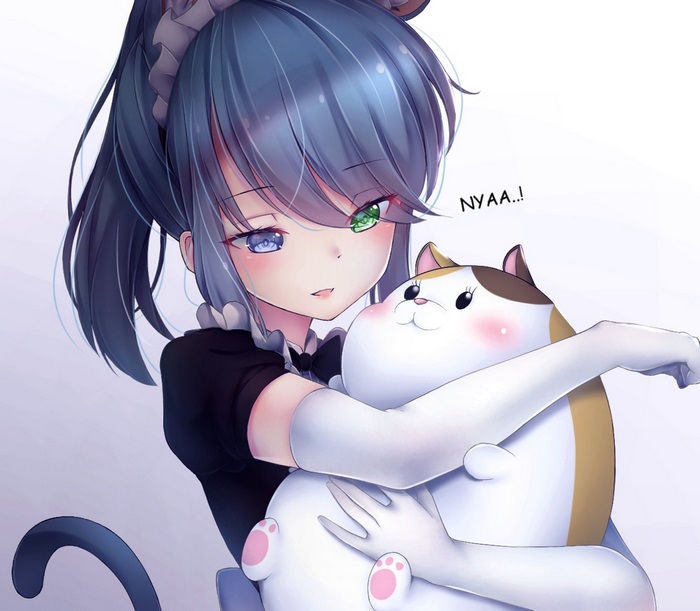 Girl with Heterochromia Hugging a Cat