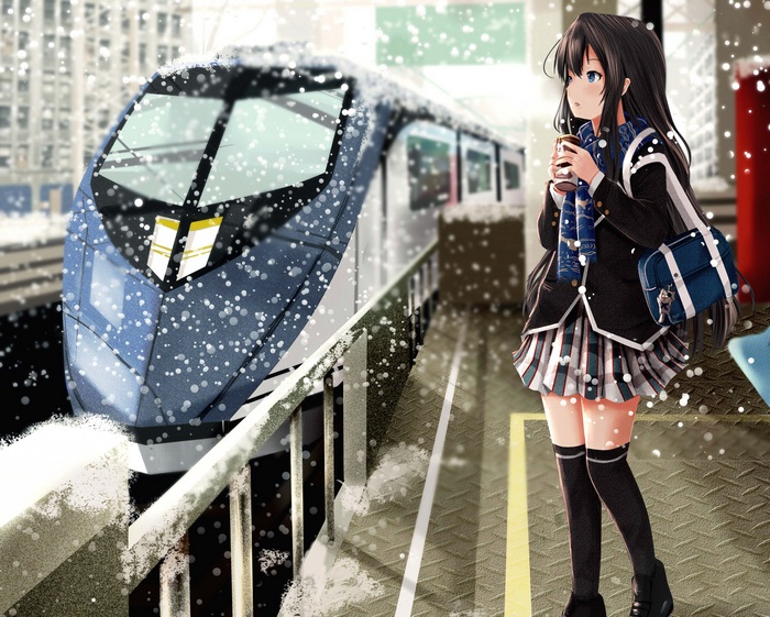 Yukino Yukinoshita from My Teen Romantic Comedy SNAFU on a snowy train platform