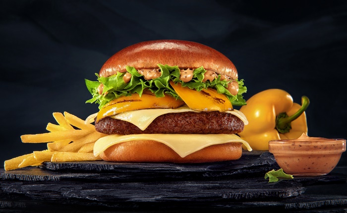 Delicious Cheeseburger with Fries and Sauce