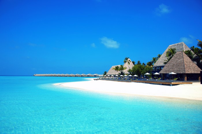 Turquoise Sea and Tropical Resort in Maldives