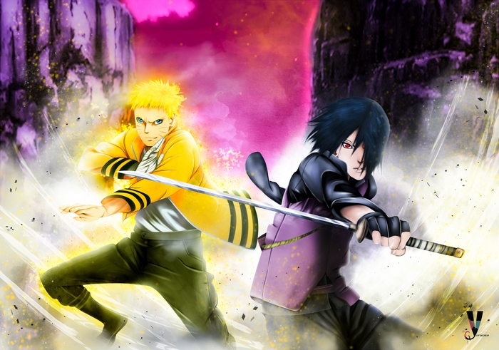 Naruto and Sasuke in Dynamic Battle Pose
