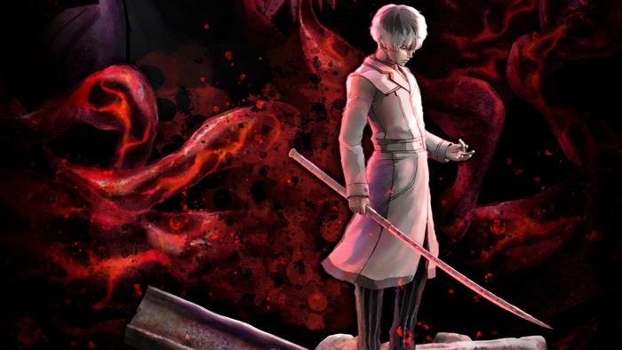 Ken Kaneki from Tokyo Ghoul with red tendrils