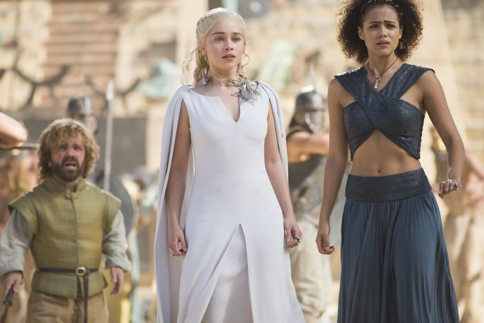 Daenerys Targaryen, Missandei, and Tyrion Lannister from Game of Thrones
