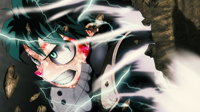 Izuku Midoriya from My Hero Academia with lightning