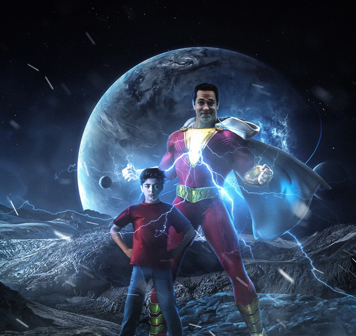 Shazam and Billy Batson in space