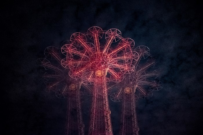 Amusement park ride at night