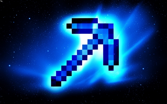 Minecraft Glowing Diamond Pickaxe in Space