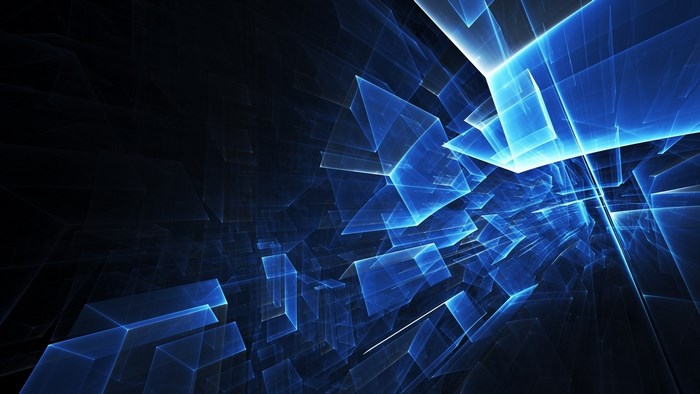 Abstract blue geometric shapes in dark space