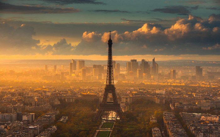 Eiffel Tower and Paris Skyline at Sunset