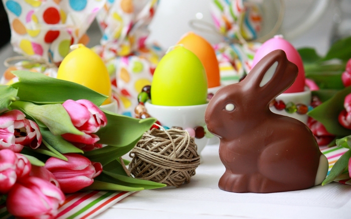 Easter Chocolate Bunny and Tulips