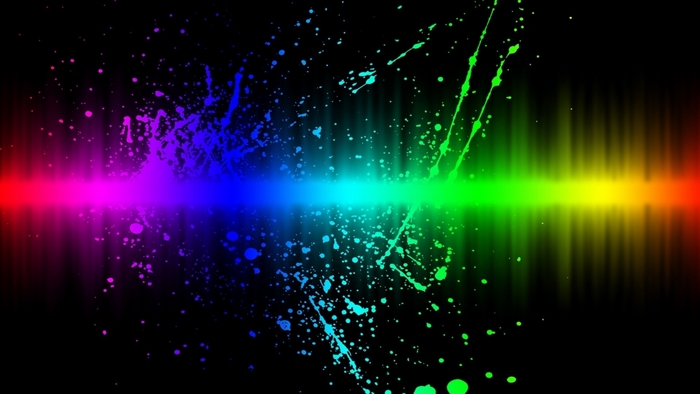 Rainbow paint splatters and light streaks