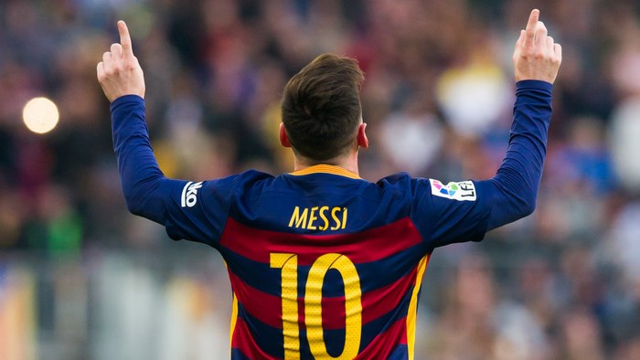 Lionel Messi Celebrating with Raised Arms