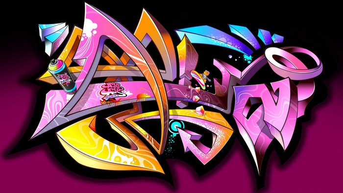 Graffiti art with spray can and geometric shapes
