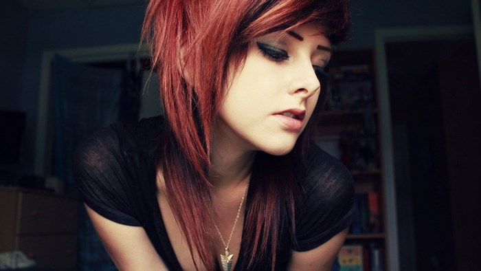 Emo girl with red hair and black shirt