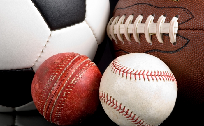 Soccer ball, American football, baseball, and cricket ball