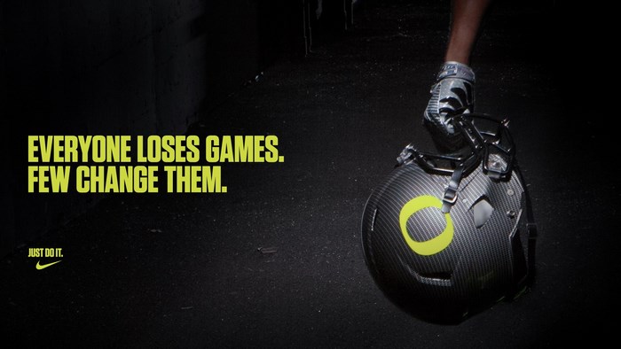 Nike advertisement with football helmet and slogan