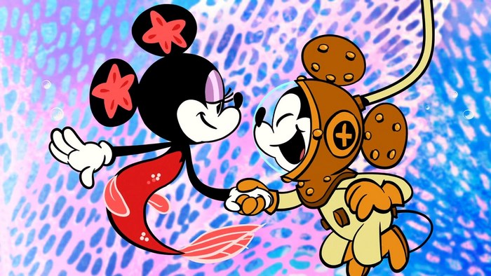Minnie Mouse and Mickey Mouse underwater