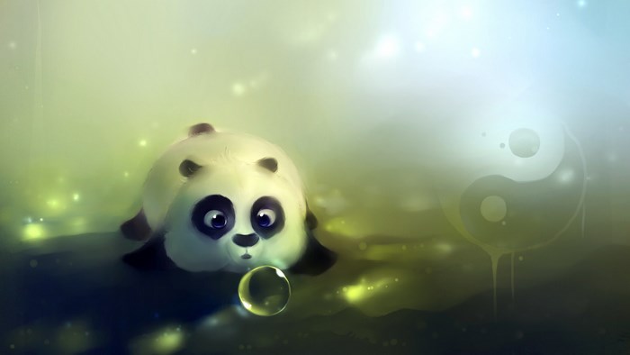 Cute panda with a bubble and yin yang symbol
