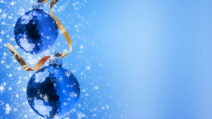 Blue Christmas Ornaments with Snowflakes and Ribbon