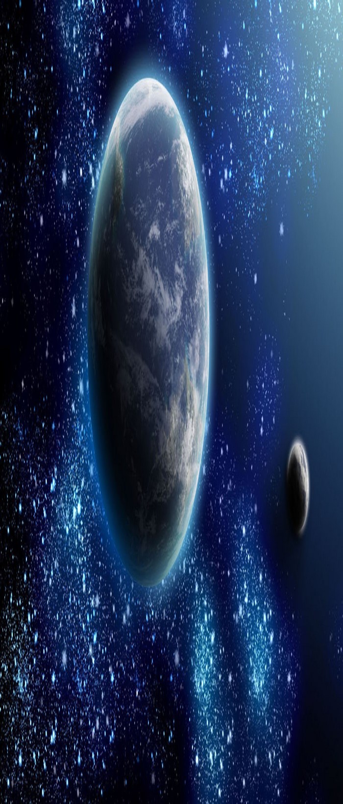 Earth and Moon in a Starry Nebula
