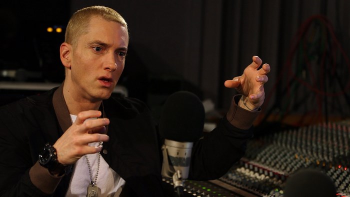 Eminem in a recording studio