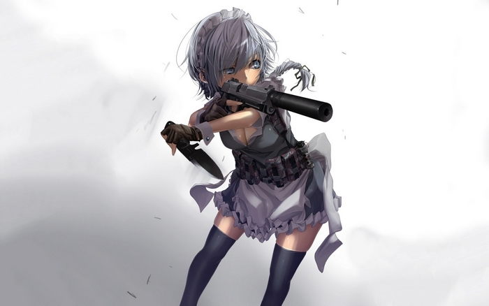 Anime girl with gun and knife