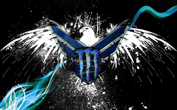 Monster Energy Eagle with Blue Wings and Swirls