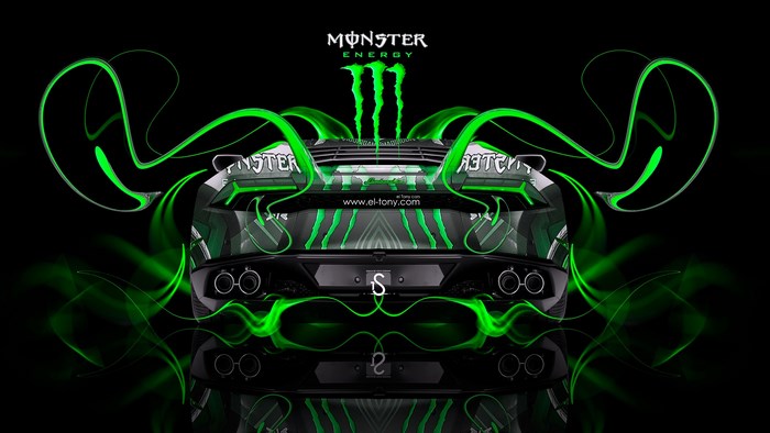 Monster Energy car with green swirls