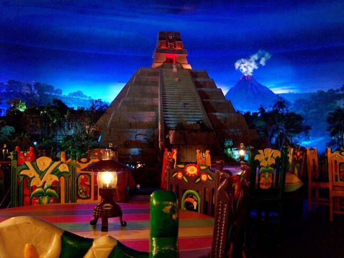 Mayan Pyramid and Volcano Scene