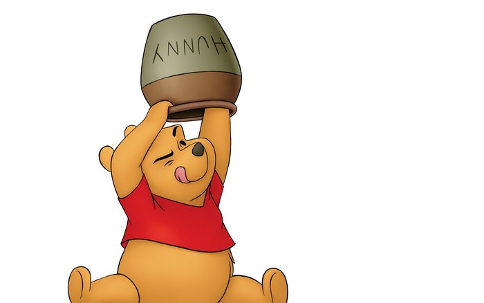 Winnie the Pooh holding a pot of honey