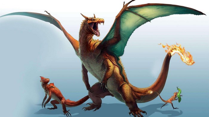 Charizard and Its Evolutionary Line in Dynamic Pose