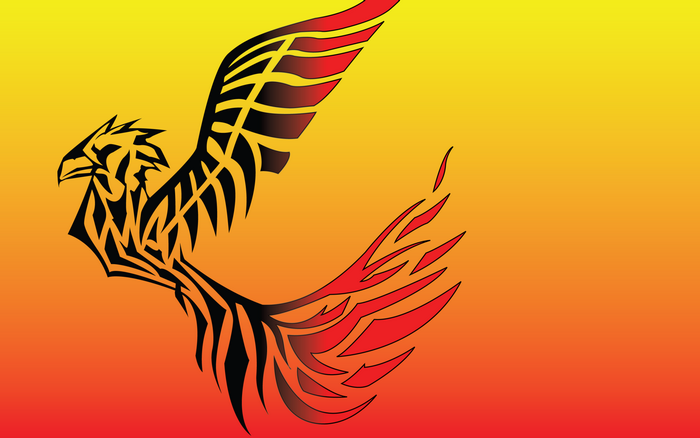 Tribal Phoenix with fiery wings on gradient background