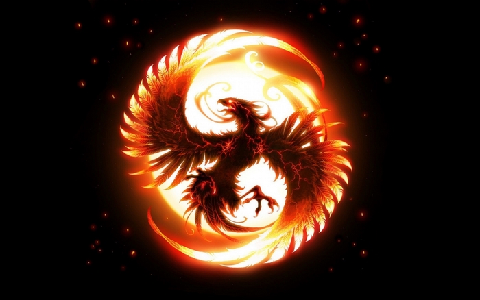 Phoenix in front of a glowing sun
