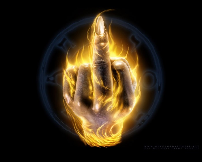 Hand with flames and astrological circle