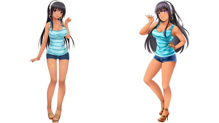 Two anime girls in tank tops and shorts