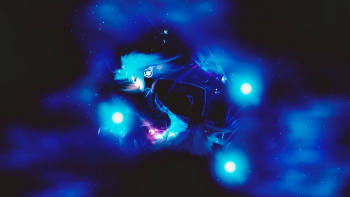 Anime character with blue aura and lights