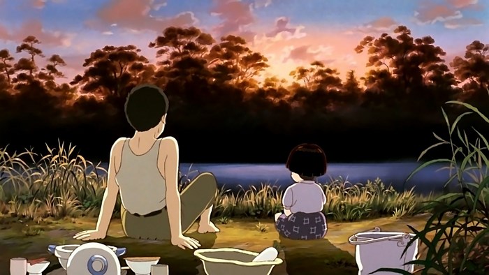 Grave of the Fireflies scene at sunset