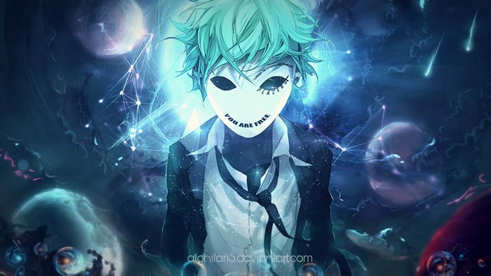 Fisheye Placebo character with mask in space