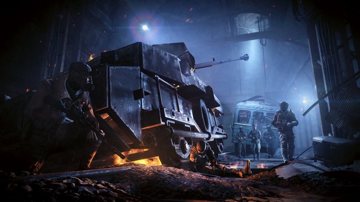 Metro Last Light Redux soldiers with armored vehicle