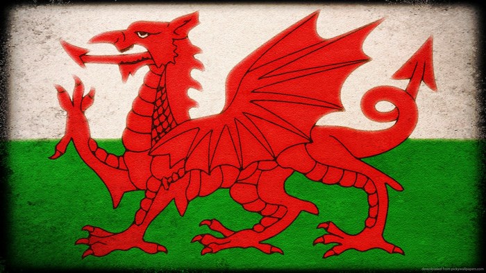 Flag of Wales with a red dragon