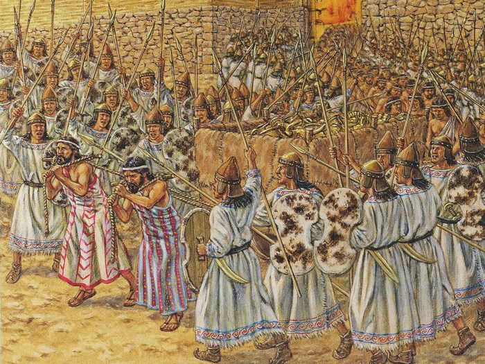 Hittite warriors leading captives